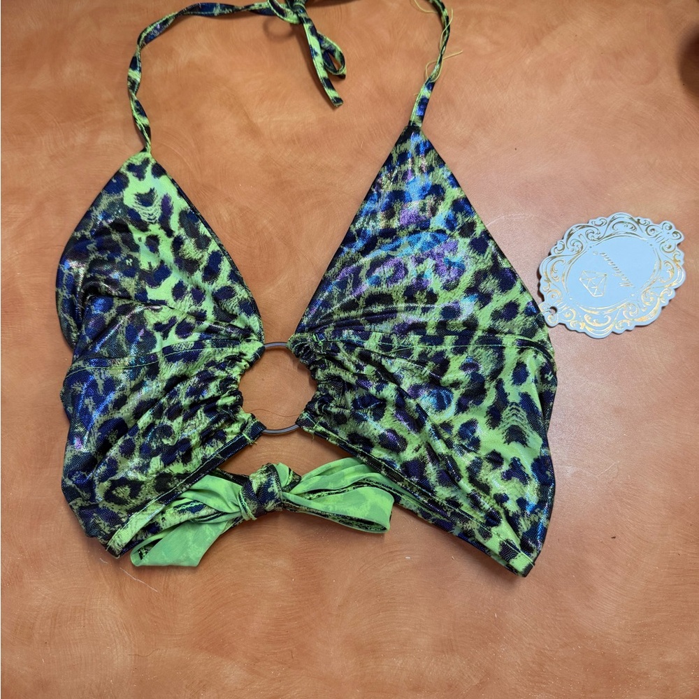 Leopard Print Green and Blue Halter Top